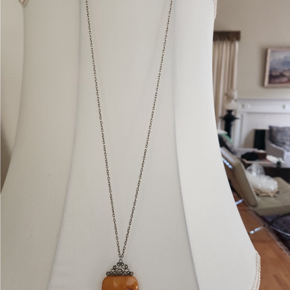 Silver Chain Necklace with Baltic Amber Pendant